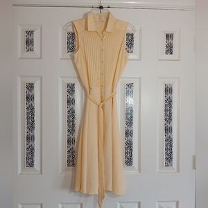 Nanette Lepore Light Yellow Midi Dress Size 6 Pleated Bodice Button Front
